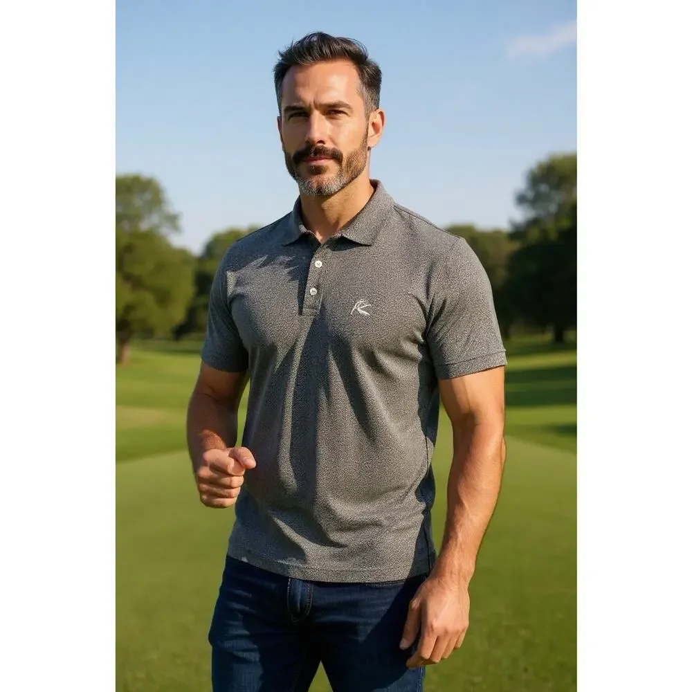 Rhoback M Black Gray Chevron Herring Bones Polo Shirt Athleisure Relax Golf - Picture 1 of 10